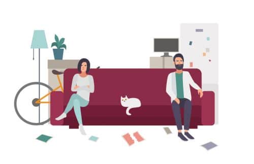 Illustration of Couple on Couch - Marital and Separate Property - Ashley Wood Law, P.C.