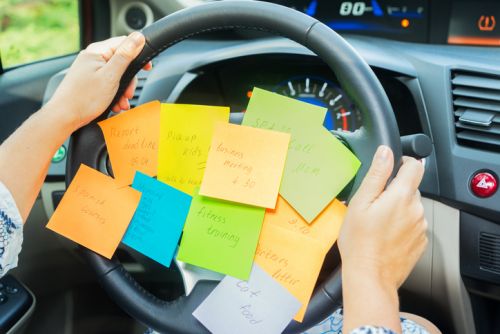 Parenting To Do List: Sticky Notes on Steering Wheel - Ashley Wood Law, P.C.